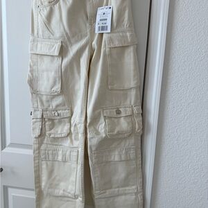 Bershka Light Cream Trousers - cargo pants